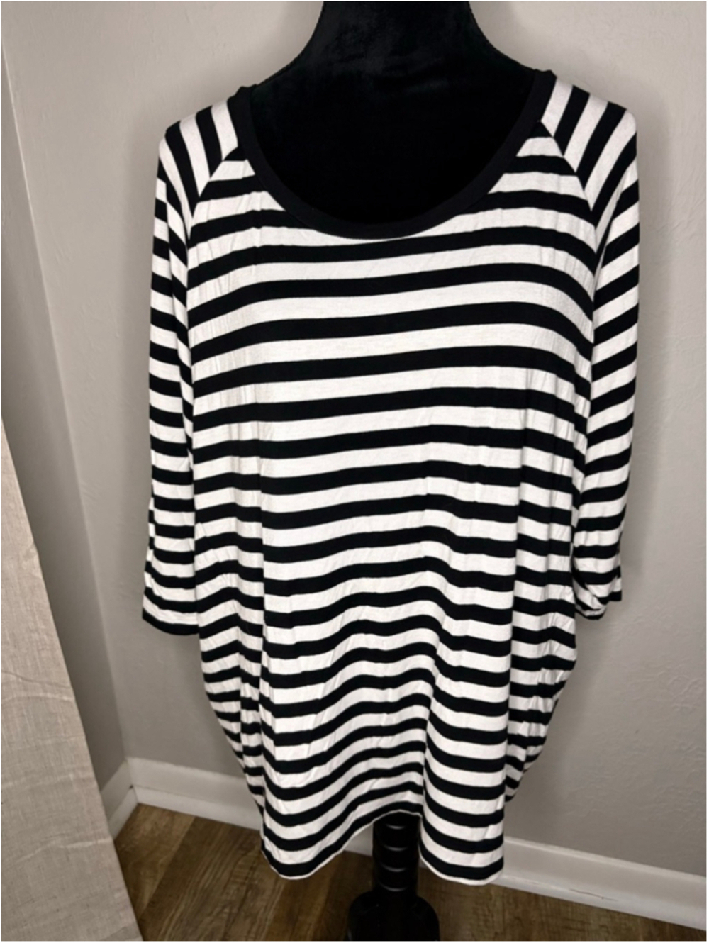 Michael Kors Black White Striped Long Sleeve Top 1X